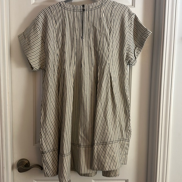 NWT Pilcro Short-Sleeve Denim Mini Swing Dress XSP cream navy stripe - Picture 5 of 6